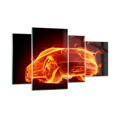 Produktbild von Bilder auf glas - Auto Feuer Illustration - 120x70cm - Glasbilder - Wandbilder - Kunstdruck - zum Aufhängen bereit - Wanddekoration aus Glas - Glas Bilder - Wandbild auf Glas - GDL120x70-0204