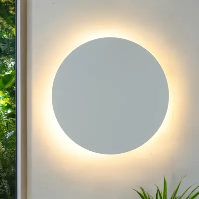 Produktbild von Wandlampe rund Ø 30cm flach Weiß Metall Modern indirektes Licht Wandleuchte