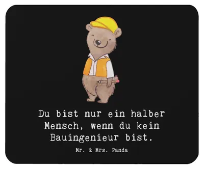 Produktbild von Mr. & Mrs. Panda Mauspad Bauingenieur Herz - Schwarz - Geschenk, Beruf, Baustelle, mousematte, Spruch, Mousepad, laptop, pc, Mouse Pad, Lustig