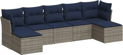 Produktbild von vidaXL 7-tlg. Garten-Sofagarnitur mit Kissen Grau Poly Rattan