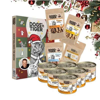 Obrázek produktu pro Dogs'n Tiger Guido Maria Kretschmer Adventní kalendář Cat Box | Gourmet Menu | Drůbež a dýně | Prémiová jídla a pochutiny | Adventní kalendář