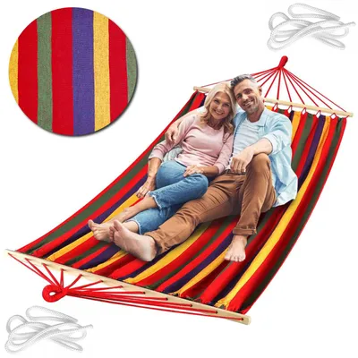 Zdjęcie produktu dla Hamak huśtawka z drążkiem 220x160 dwuosobowy ogrodowy mocny boho xxl