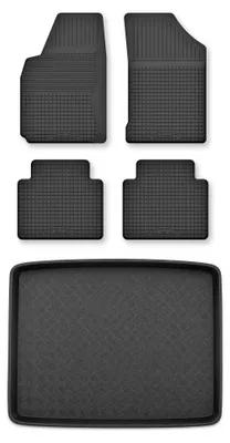 Image de Tapis en caoutchouc + bac de coffre pour Renault Kangoo I 1997-2008 (5 places) – 5 pièces, noirs, semi-universel, adapté