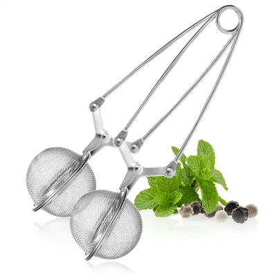 Produktbild von com-four® 2x Teezangen, Teeei in Kugelform aus rostfreiem Edelstahl 304, Teesiebe für losen Tee, Siebzange für Teeliebhaber