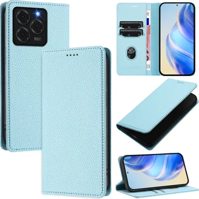 Produktbild von Litchi Leder Handyhülle für Ulefone Note 20 Pro Wallet Kartenfächer Standfunktion Hülle Hellblau