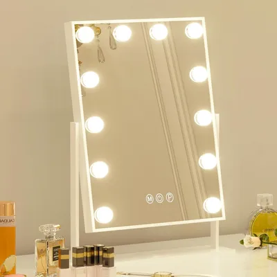 Make-up Spiegel LED 30x41 cm, 12 Lampen, 3 Farben, 10x Vergrößerung