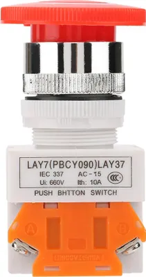 Zdjęcie produktu dla Samoblokujący wyłącznik grzybkowy zatrzymania awaryjnego z mocowaniem 22 mm LAY37-11ZS