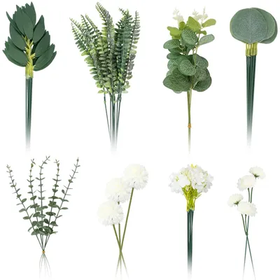 Image de Ensemble de 55 fleurs artificielles et de feuilles d'eucalyptus pour la décoration