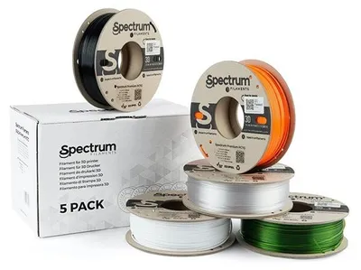 Image de Filament 3D Spectrum, Premium PCTG, 1,75mm, 5x250g, 80751, mélange Arctic White, Traffic Black, Pure Orange, Transparent Green, Premiu