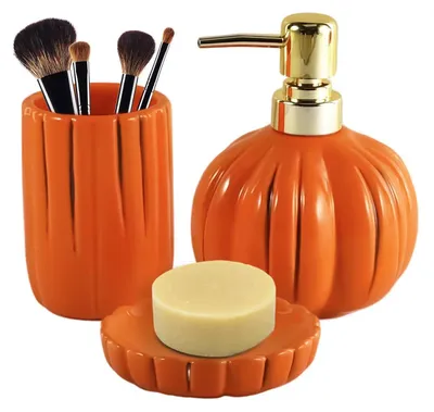 Immagine prodotto di Set da bagno in Vetroceramica, 3 pezzi, design zucca, colore arancione