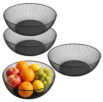 4er Set runde Metall-Fruchtschale, schwarz, 28 x 7,5 cm