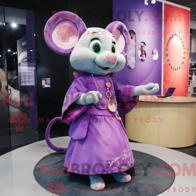 Produktbild von Lila REDBROKOLY Maus Maskottchen Kostüm Charakter gekleidet mit einem Kleid und Uhren