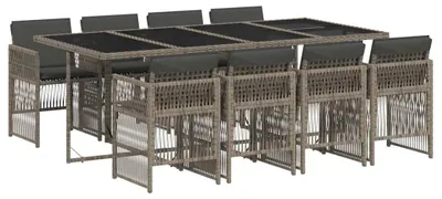 Produktbild von vidaXL 9-tlg. Garten-Essgruppe mit Kissen Grau Poly Rattan