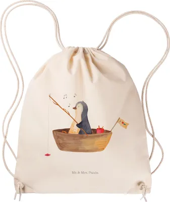 Produktbild von Mr. & Mrs. Panda Jutebeutel Pinguin Angelboot - Transparent - Geschenk, Boot, Sportbeutel, Beutel, Optimistisch, Neuanfang, wander rucksack, Turnbeutel, Angeln