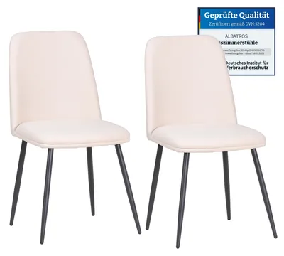 Obrázek produktu pro Albatros BONO látková židle béžová - sada 2 jídelních židlí v moderním retro designu DEKRA-testovaný, snadno udržovatelný látkový potah