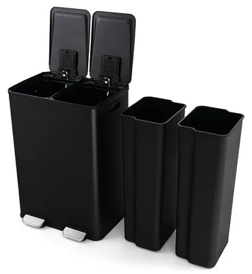 Produktbild von Mülleimer 2 Fächer, 2 x 30L Abfalleimer Küche, Tretmülleimer mit sanft schließendem Deckel, Mülltrennsystem inkl. 2 Desodorierungsfächer, aus Edelstahl und Kunststoff (Schwarz)