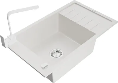 Produktbild von Mexen Elias 1 Becken-Granitspüle mit Abtropffläche und Mischbatterie Rita, Weiß - 6511-20-670300-20