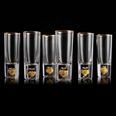 Produktbild von Kristall Schnapsgläser 6cl/2oz mit 24K Blattgoldflocken 6 Stück