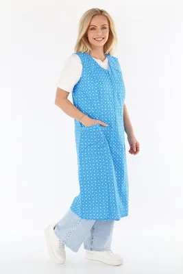 Produktbild von Reißverschluss Kittel RV Hauskleid Baumwolle Schürze Kochschürze, Farbe:Himmelblau, Größe:46