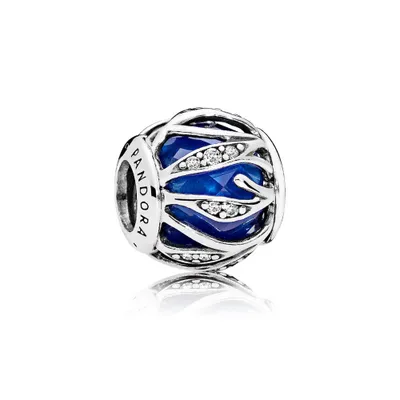 Image de Charm Pandora, collection "Feuilles brillantes", couleur bleu royal, référence 791969NCB