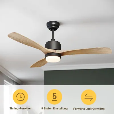 Obrázek produktu pro Stropní ventilátor SONNI s osvětlením a dálkovým ovládáním tichý 132 cm nastavitelný výkon inteligentní nastavení času nastavitelná výška