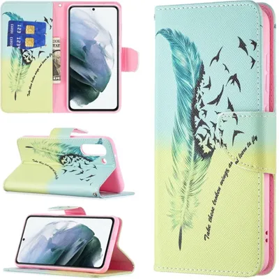 Produktbild von König Design Hülle kompatibel mit Samsung Galaxy S21 FE Kunstleder Handyhülle - Handy Case Feder