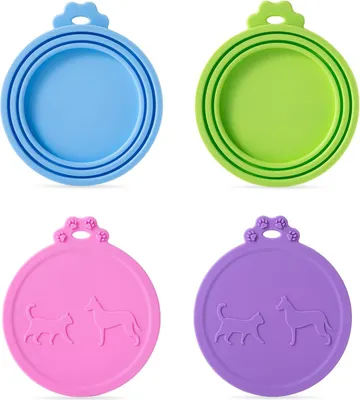 Produktbild von Universelle Silikondeckel für Konservendosen, 4er-Set, Farben, geprägtes Design, praktische Öffnung