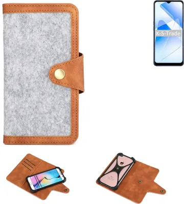 Produktbild von K-S-Trade Handyhülle kompatibel mit Oppo A53s 5G Schutzhülle Filz-Hülle Kunst-Leder hellgrau braun (1x)