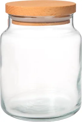 Immagine prodotto di Barattolo in vetro con coperchio in legno - 290 ml | ø 7 x 9 cm | Barattolo in vetro con coperchio - Trasparente