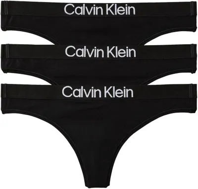 Produktbild von Calvin Klein Damen 3er Pack Strings mit Logobund, Schwarz (Black/Black/Black), M