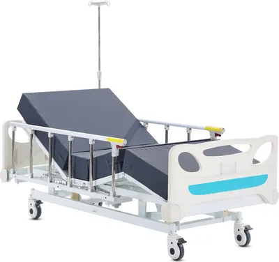 Produktbild von SucceBuy Premium Elektrisches Krankenhausbett mit 3 Funktionen, Intensivbett mit Matratze, Infusionsständer, Handsteuerung, 200 kg Tragkraft, Feststellrollen