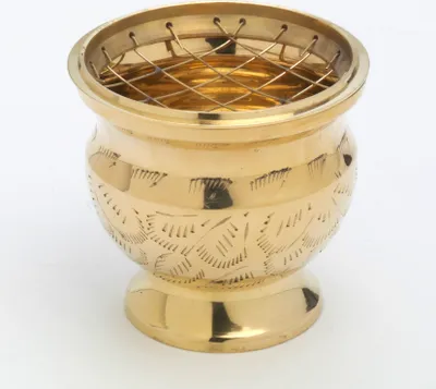 Produktbild von Weihrauchtopf H 7,5 cm D 8 cm, Messing, gold, Innenschale aus Stahl, für Räucherkohle