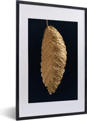 Produktbild von MuchoWow® Gerahmtes Poster Blätter - Schwarz - Gold - Luxus - Natur 40x60 cm - Poster mit Schwarzem Bilderrahmen Wandposter Rahmen Foto Bilder - Poster in Rahmen