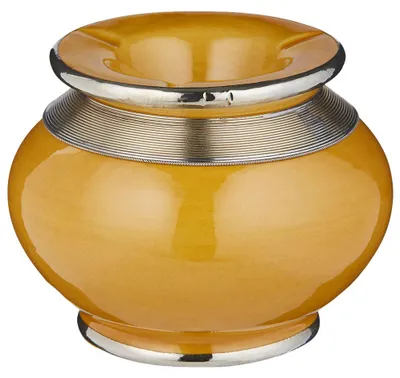 Produktbild von Orientalischer Aschenbecher für draußen mit Deckel Cariba Gelb 11cm Groß | Marokkanischer Windaschenbecher aus Keramik Bunt mit Silber Verzierung | Sturmaschenbecher als Geschirr & Dekoration
