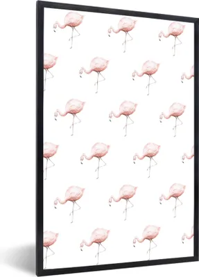 Produktbild von MuchoWow® MuchoWow® Gerahmtes Poster Flamingo - Pastell - Muster 20x30 cm - Poster mit zchwarzem Bilderrahmen - Drucken - Bilder Poster im Rahmen