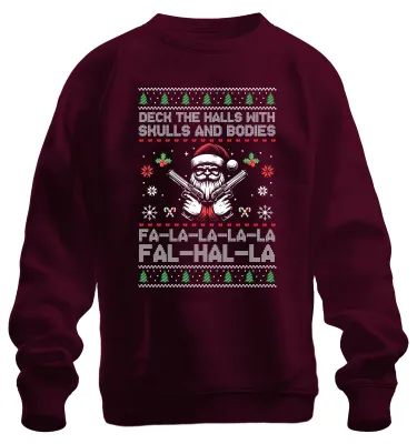 Obrázok produktu pre Falhalla Skull Santa Ugly Sweater - vianočný darček Uni vianočný sveter, bordová, S