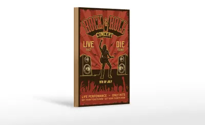 Produktbild von Holzschild Retro 12x18cm Rock&Roll Concert live 9th july