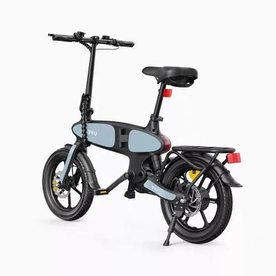Obrázok produktu pre DYU elektrický bicykel, 16-palcový bicykel elektrický skladací s nosičom batožiny, mestský e-bike nastaviteľné sedadlo, indikátor batérie, stredový tlmič nárazov, skladací pedelec