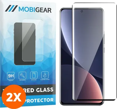 Produktbild von Mobigear Premium 4.99 Xiaomi 12 Pro Panzerglas Gehärtetes Glas Displayschutz - Hüllenfreundlich - Schwarz (2er Pack)