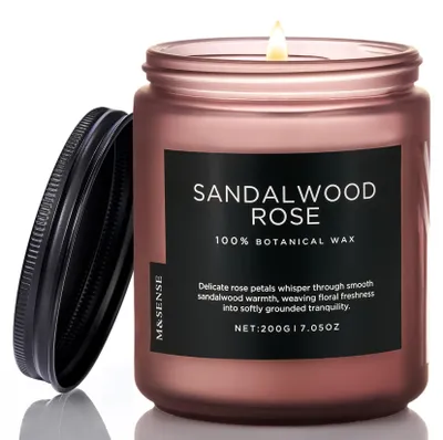 Image de Bougie parfumée Bois de santal et rose - Cire de soja dans un pot - 200g - Non toxique