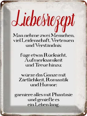 Produktbild von vianmo Blechschild 40x30 cm Liebesrezept Retro Spruch Zitat Liebe