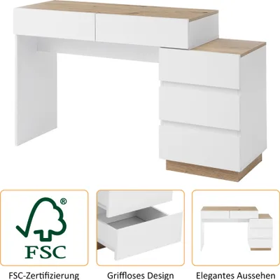 Produktbild von okwish Kommode Frisiertisch mit viel Stauraum, Schrank mit 5 Schubladen, Schubladenschrank Anrichte für Wohnzimmer, 125x38,9x76cm