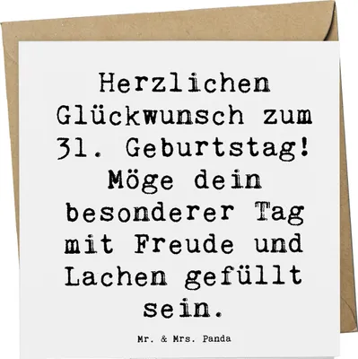 Produktbild von Mr. & Mrs. Panda Klappkarte Spruch 31. Geburtstag - Weiß - Geschenk, Meilenstein, Grußkarte, doppelkarte, Glückwunschkarte, Alter, anlasskarte, Happy Birthday, Feiern