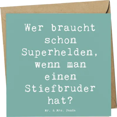 Produktbild von Mr. & Mrs. Panda Klappkarte Spruch Stiefbruder Held - Meeresbrise - Geschenk, Familienmitglieder, Unterstützung, faltkarte, Grußkarte, Familiengeschenke, doppelkarte