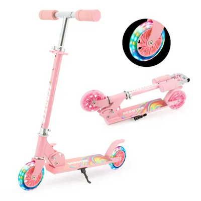 Produktbild von Tretroller Für Kinder Von 3-10 Jahren, Faltbar, Bis 50 kg, Kinderroller Mit LED-Rädern, Höhenverstellbarem Lenker, Blinkräder, Kinder Scooter Rosa