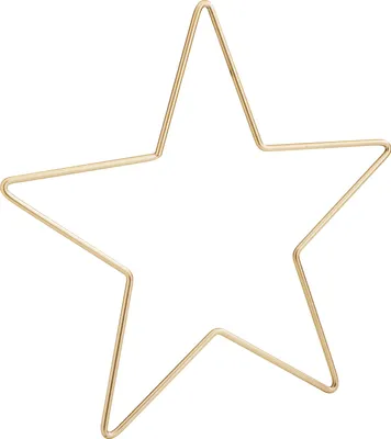 A gold-colored metal star outline on a white background.