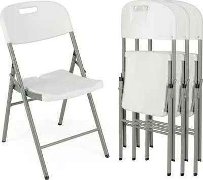 Image de COSTWAY Chaises pliantes, lot de 4, chaises d'invité avec cadre métallique et poignée, pouvant supporter jusqu'à 160 kg blanc