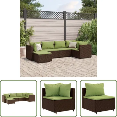 Produktbild von The Living Store 6-tlg. Garten-Lounge-Set mit Kissen Braun Poly Rattan