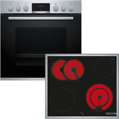 A Bosch oven and a Bosch electric hob are shown together.