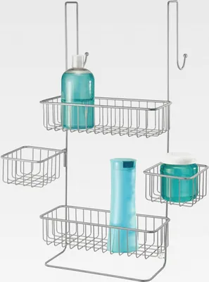 Produktbild von Duschablage zum Hängen über die Duschtür - Duschregal ohne Bohren zu montieren - Duschkörbe zum Hängen aus für sämtliches Duschzubehör - silberfarben